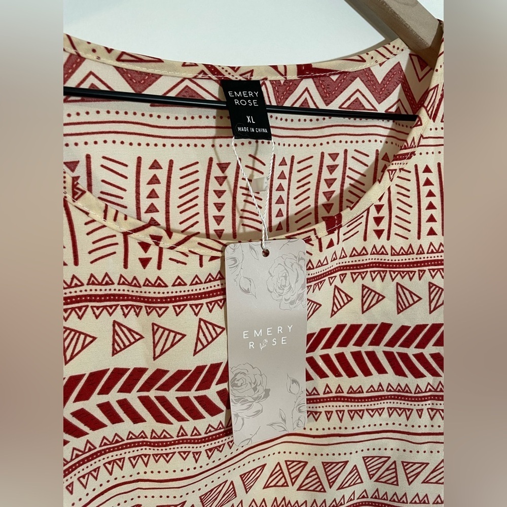 Emory Rose Red White Print Blouse Size XL New With Tags - Picture 2 of 6